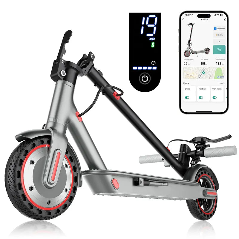 Adult & Teen Electric Scooter - 350W Motor, 19 MPH Top Speed, 22 Miles Long Range, 8.5 Solid Tires, Portable Folding Commuter E-Scooter with Smart APP, Dual Brakes, 264 lbs Max Load