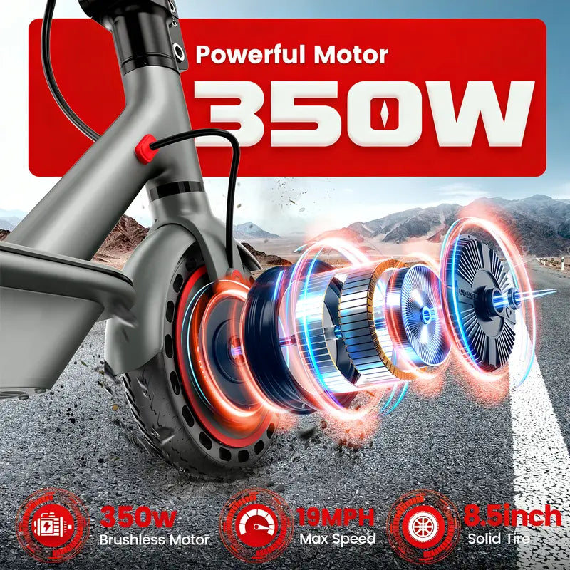 Adult & Teen Electric Scooter - 350W Motor, 19 MPH Top Speed, 22 Miles Long Range, 8.5 Solid Tires, Portable Folding Commuter E-Scooter with Smart APP, Dual Brakes, 264 lbs Max Load