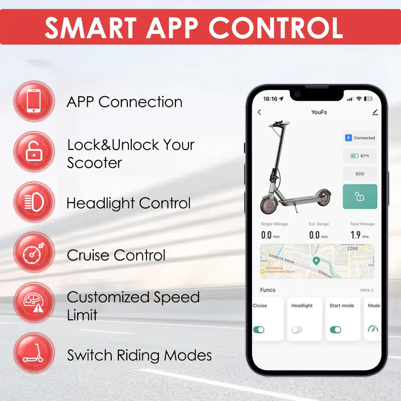 Adult & Teen Electric Scooter - 350W Motor, 19 MPH Top Speed, 22 Miles Long Range, 8.5 Solid Tires, Portable Folding Commuter E-Scooter with Smart APP, Dual Brakes, 264 lbs Max Load