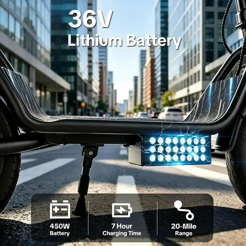 Commuter Electric Scooter with Seat - 20-Mile Range, Foldable Seated E-Scooter with Storage Basket, Dual Brakes, Lightweight Portable Design for Adults