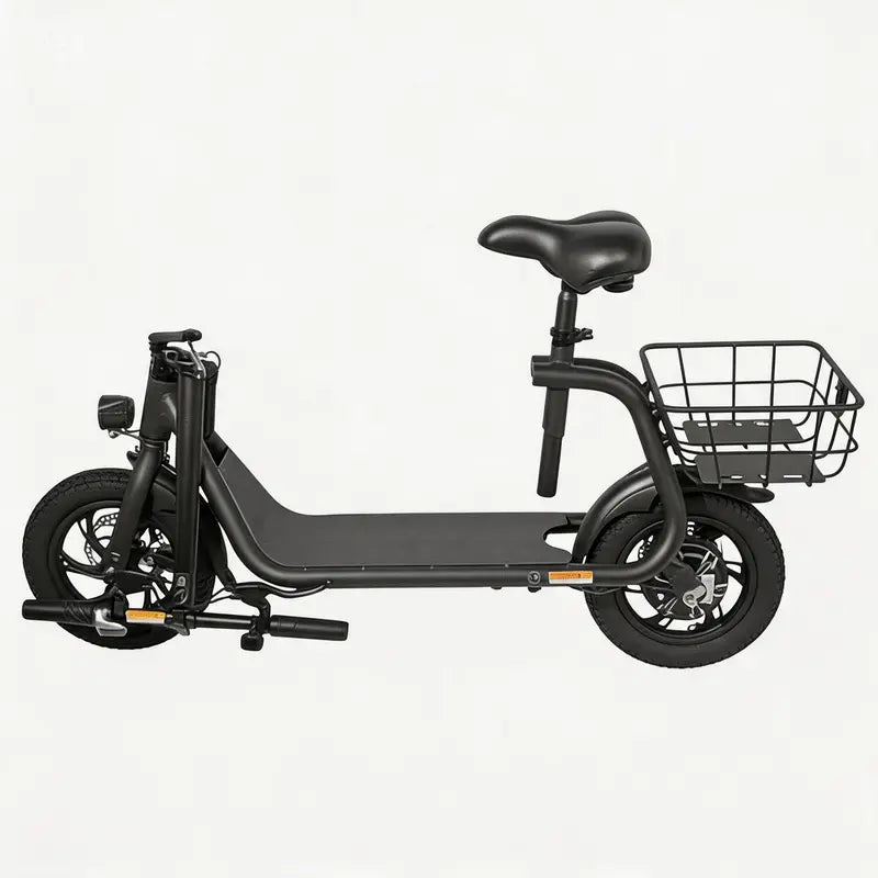 Commuter Electric Scooter with Seat - 20-Mile Range, Foldable Seated E-Scooter with Storage Basket, Dual Brakes, Lightweight Portable Design for Adults