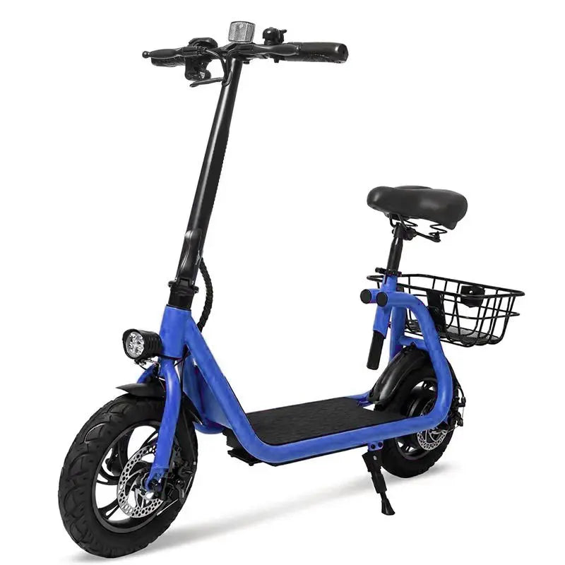 Commuter Electric Scooter with Seat - 20-Mile Range, Foldable Seated E-Scooter with Storage Basket, Dual Brakes, Lightweight Portable Design for Adults