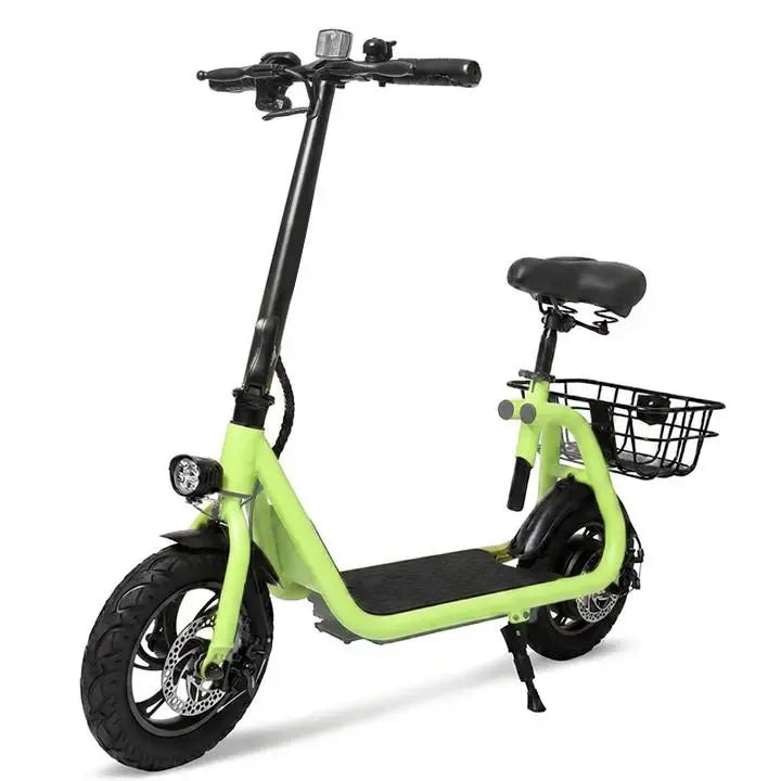 Commuter Electric Scooter with Seat - 20-Mile Range, Foldable Seated E-Scooter with Storage Basket, Dual Brakes, Lightweight Portable Design for Adults