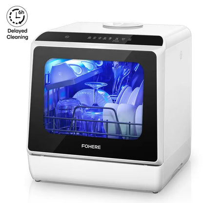 Countertop Dishwasher, Compact Portable Dishwasher with 6 Wash Cycles, 360° Dual Spray, 167°F High-Temp Clean & Delay Timer, Stainless Steel for Apartments, RVs & Small Kitchens