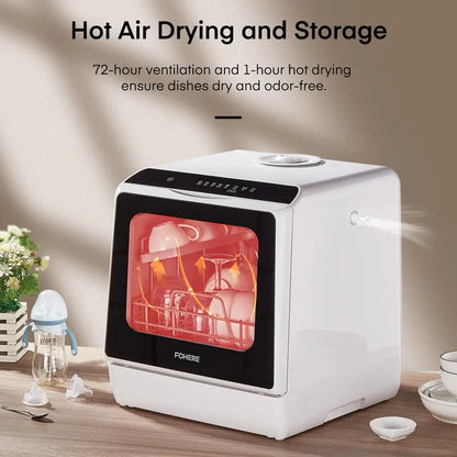 Countertop Dishwasher, Compact Portable Dishwasher with 6 Wash Cycles, 360° Dual Spray, 167°F High-Temp Clean & Delay Timer, Stainless Steel for Apartments, RVs & Small Kitchens