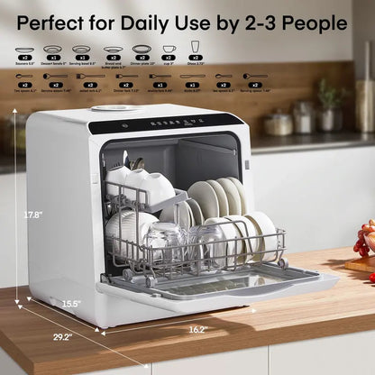 Countertop Dishwasher, Compact Portable Dishwasher with 6 Wash Cycles, 360° Dual Spray, 167°F High-Temp Clean & Delay Timer, Stainless Steel for Apartments, RVs & Small Kitchens