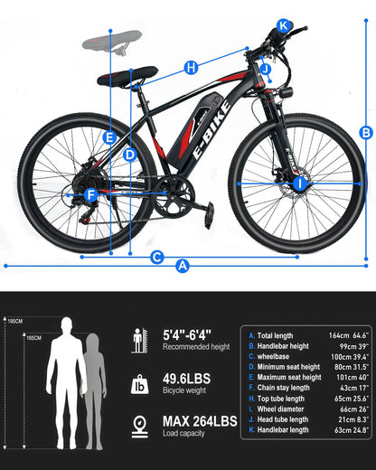 Electric Mountain Bike for Adults, 26 1500W Powerful E-Bike, 25 MPH High Speed, 40-Mile Range, 7-Speed Gears, UL Certified Electric Bicycle for Commuting and Adventure