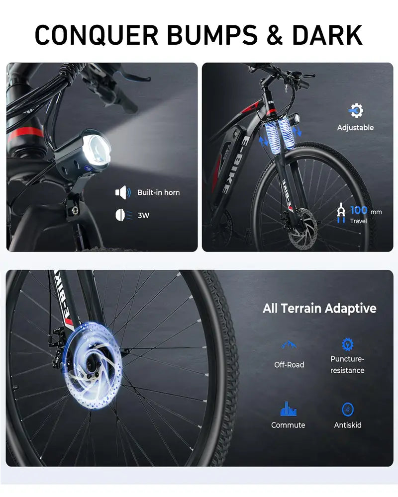 Electric Mountain Bike for Adults, 26 1500W Powerful E-Bike, 25 MPH High Speed, 40-Mile Range, 7-Speed Gears, UL Certified Electric Bicycle for Commuting and Adventure