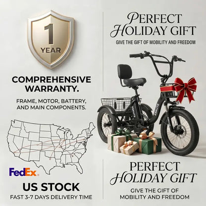 Foldable Electric Tricycle for Seniors & Adults, Low Step-Thru 3-Wheel E-Bike with 1200W Peak Motor, 624Wh Battery, 18"x3.0 Fat Tires, Rear Differential, Pedal-Assist & Throttle