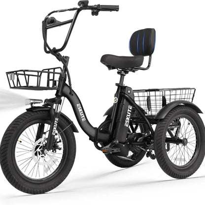 Foldable Electric Tricycle for Seniors & Adults, Low Step-Thru 3-Wheel E-Bike with 1200W Peak Motor, 624Wh Battery, 18"x3.0 Fat Tires, Rear Differential, Pedal-Assist & Throttle