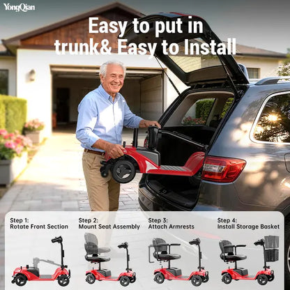 Foldable Mobility Scooter for Seniors, 300 lbs Cap., 300W Motor, Quick-Assembly, Rotating Seat