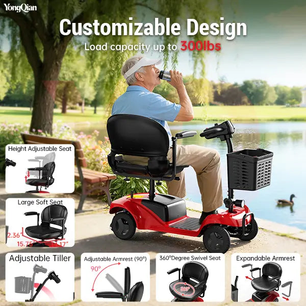 Foldable Mobility Scooter for Seniors, 300 lbs Cap., 300W Motor, Quick-Assembly, Rotating Seat