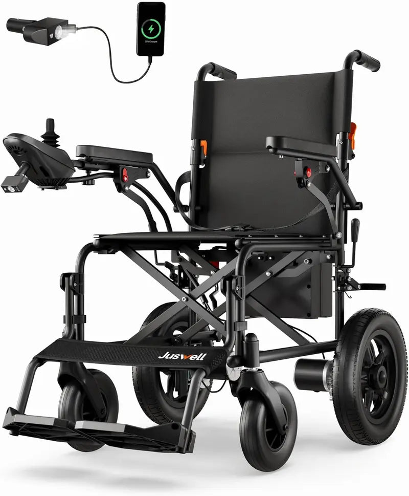 Juswell Foldable Lightweight Electric Wheelchair, Motorized All-Terrain Power Wheelchair for Healthcare, Up to 30 Mile Range, 350 lbs Weight Capacity
