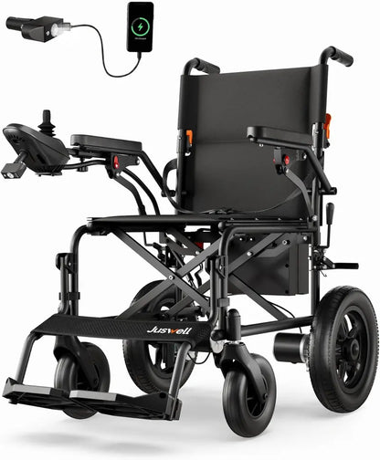 Juswell Foldable Lightweight Electric Wheelchair, Motorized All-Terrain Power Wheelchair for Healthcare, Up to 30 Mile Range, 350 lbs Weight Capacity