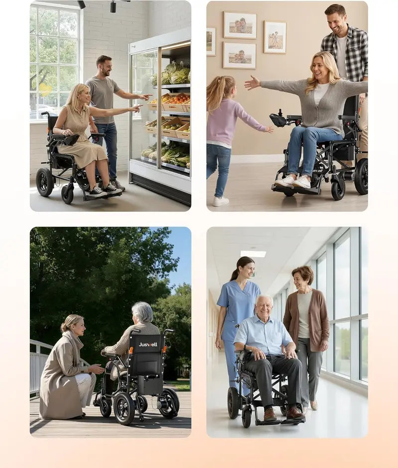 Juswell Foldable Lightweight Electric Wheelchair, Motorized All-Terrain Power Wheelchair for Healthcare, Up to 30 Mile Range, 350 lbs Weight Capacity