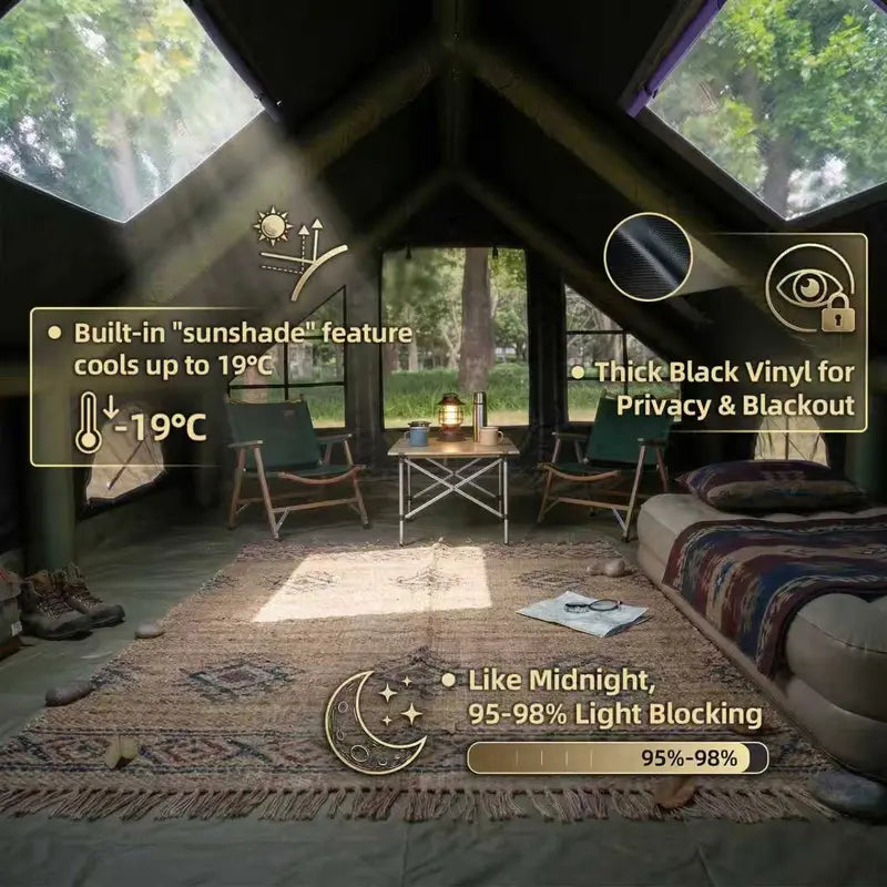 Luxury Inflatable Glamping Tent with Stove Jack & AC Port, 4-Season Waterproof Family Camping Air Tent, Fast Setup Air Beam Cabin Shelter