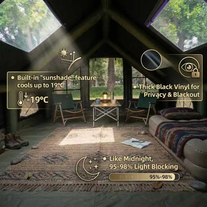 Luxury Inflatable Glamping Tent with Stove Jack & AC Port, 4-Season Waterproof Family Camping Air Tent, Fast Setup Air Beam Cabin Shelter