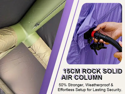 Luxury Inflatable Glamping Tent with Stove Jack & AC Port, 4-Season Waterproof Family Camping Air Tent, Fast Setup Air Beam Cabin Shelter