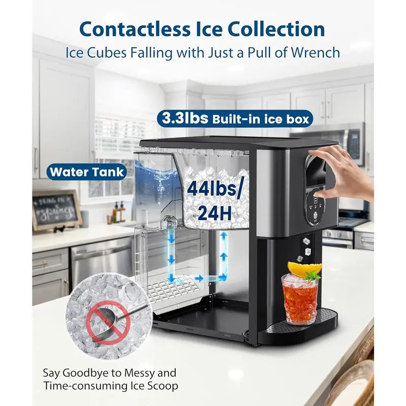 Nugget Ice Maker Countertop, 44lbsDay Pebble Ice Machine with 3.3lbs Storage, 15 Mins Quick Freeze, Self-Cleaning Chewable Sonic Ice Maker for Home Bar, Cocktails & Iced Coffee
