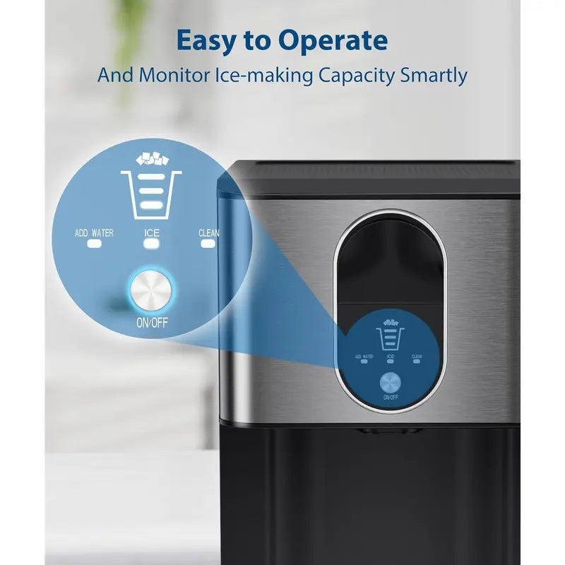 Nugget Ice Maker Countertop, 44lbsDay Pebble Ice Machine with 3.3lbs Storage, 15 Mins Quick Freeze, Self-Cleaning Chewable Sonic Ice Maker for Home Bar, Cocktails & Iced Coffee