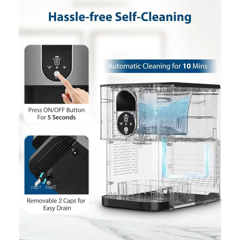 Nugget Ice Maker Countertop, 44lbsDay Pebble Ice Machine with 3.3lbs Storage, 15 Mins Quick Freeze, Self-Cleaning Chewable Sonic Ice Maker for Home Bar, Cocktails & Iced Coffee