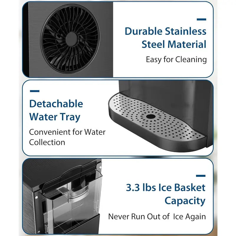 Nugget Ice Maker Countertop, 44lbsDay Pebble Ice Machine with 3.3lbs Storage, 15 Mins Quick Freeze, Self-Cleaning Chewable Sonic Ice Maker for Home Bar, Cocktails & Iced Coffee
