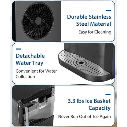 Nugget Ice Maker Countertop, 44lbsDay Pebble Ice Machine with 3.3lbs Storage, 15 Mins Quick Freeze, Self-Cleaning Chewable Sonic Ice Maker for Home Bar, Cocktails & Iced Coffee