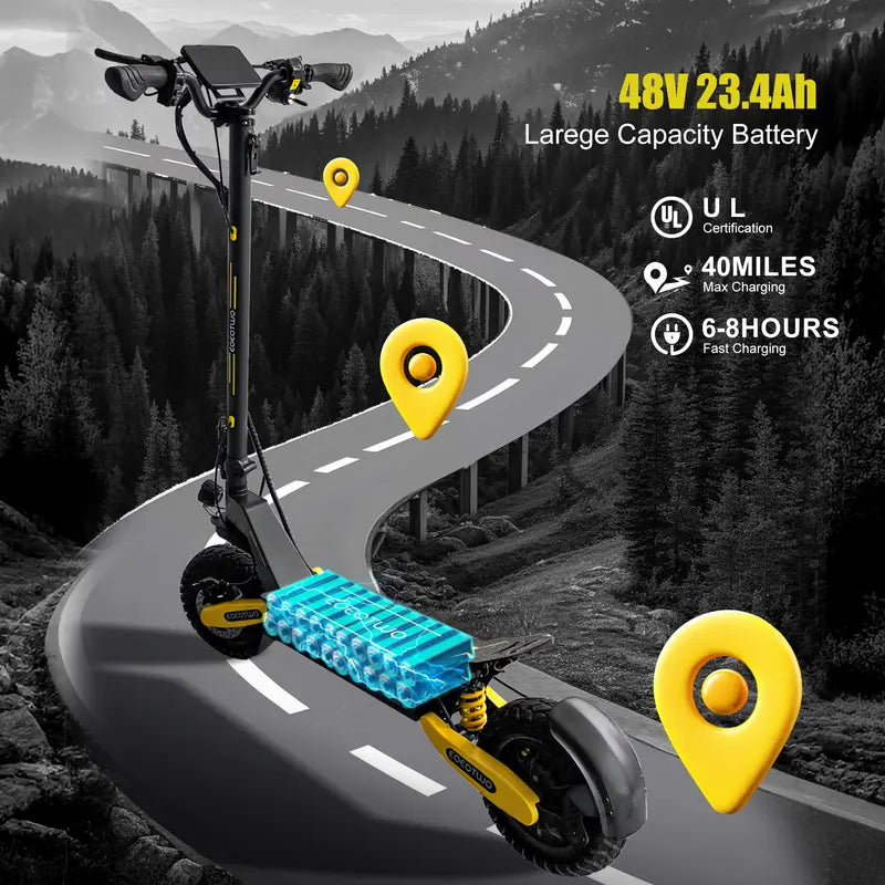 Off-Road Electric Scooter for Adults - 1200W Motor, 30 MPH Top Speed, 25-40 Miles Long Range, 11 Off-Road Tires, Foldable Commuter E-Scooter with C-Shape Front & Rear Suspension