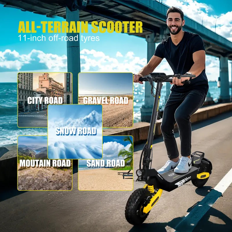 Off-Road Electric Scooter for Adults - 1200W Motor, 30 MPH Top Speed, 25-40 Miles Long Range, 11 Off-Road Tires, Foldable Commuter E-Scooter with C-Shape Front & Rear Suspension