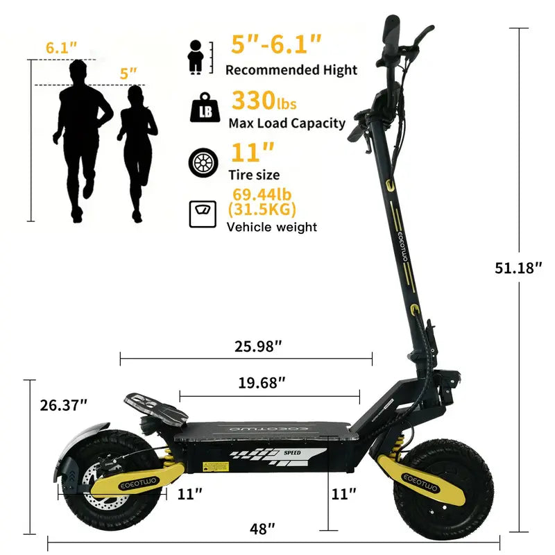 Off-Road Electric Scooter for Adults - 1200W Motor, 30 MPH Top Speed, 25-40 Miles Long Range, 11 Off-Road Tires, Foldable Commuter E-Scooter with C-Shape Front & Rear Suspension