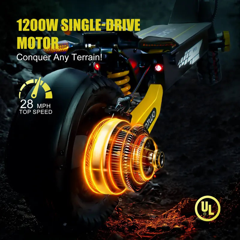 Off-Road Electric Scooter for Adults - 1200W Motor, 30 MPH Top Speed, 25-40 Miles Long Range, 11 Off-Road Tires, Foldable Commuter E-Scooter with C-Shape Front & Rear Suspension