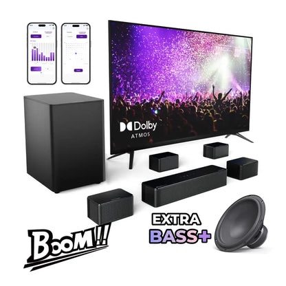 Poseidon D80 BOOM 7.1ch Dolby Atmos TV Soundbar System – 2025 Home Theater with 4 Wired Surround Speakers, Subwoofer, 12 Bass Settings, HDMI eARC, Bluetooth & App Control