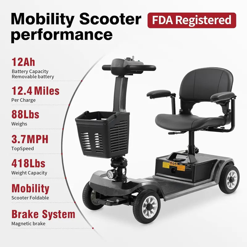 4-Wheel Motorized Stability Mobility Scooter for Adults - 418 lbs Capacity