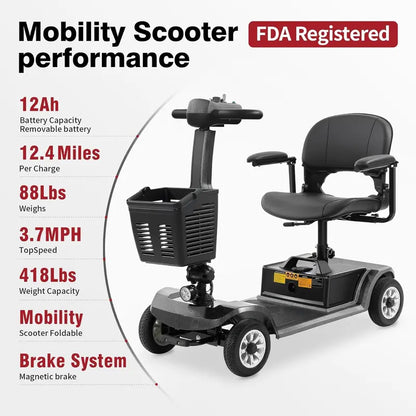 4-Wheel Motorized Stability Mobility Scooter for Adults - 418 lbs Capacity