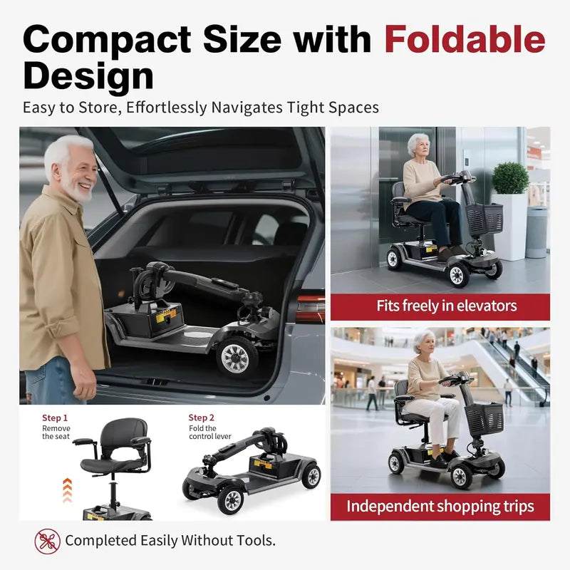 4-Wheel Motorized Stability Mobility Scooter for Adults - 418 lbs Capacity