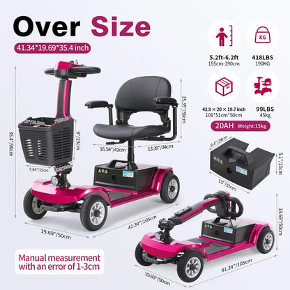 4-Wheel Motorized Stability Mobility Scooter for Adults - 418 lbs Capacity