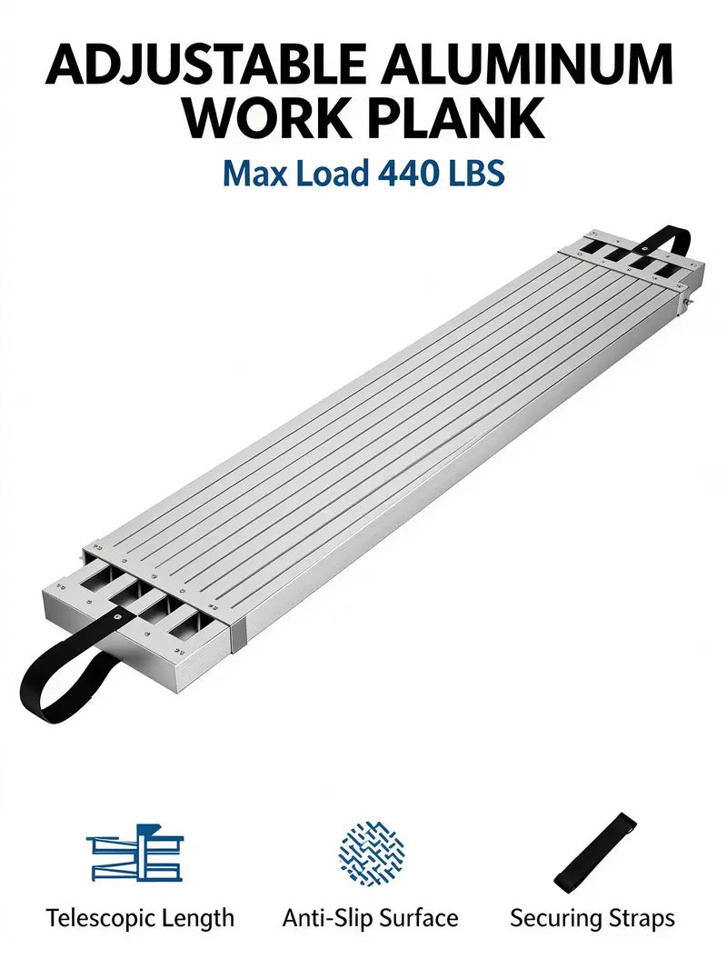 Telescoping Aluminum Scaffold Plank, [8 - 13 FT] Adjustable Walk Board with 440 lbs Capacity, Non-Slip Heavy Duty Work Platform for Painting, Drywall & Home Renovation