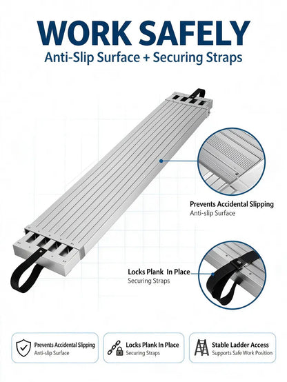 Telescoping Aluminum Scaffold Plank, [8 - 13 FT] Adjustable Walk Board with 440 lbs Capacity, Non-Slip Heavy Duty Work Platform for Painting, Drywall & Home Renovation