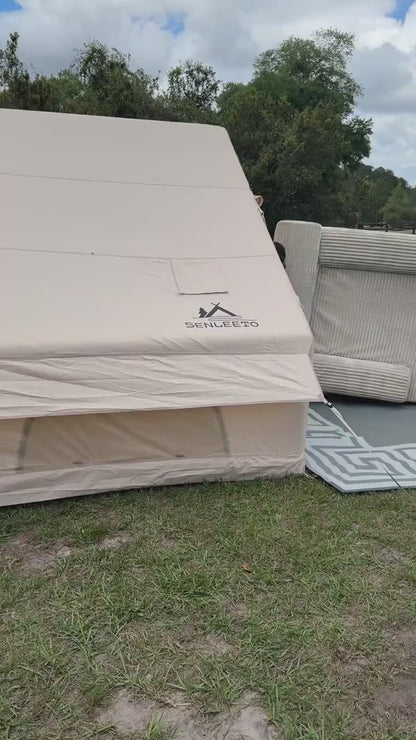 Luxury Inflatable Glamping Tent with Stove Jack & AC Port, 4-Season Waterproof Family Camping Air Tent, Fast Setup Air Beam Cabin Shelter