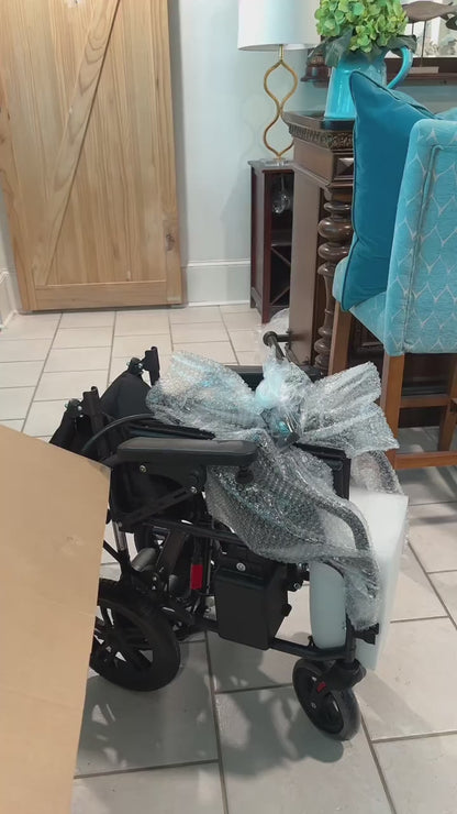 Lightweight Foldable Electric Wheelchair for Adults - 65 lbs Portable Motorized Power Wheelchair with 300 lbs Capacity, 15 KM Range, 360° Joystick, Travel-Friendly Mobility Aid