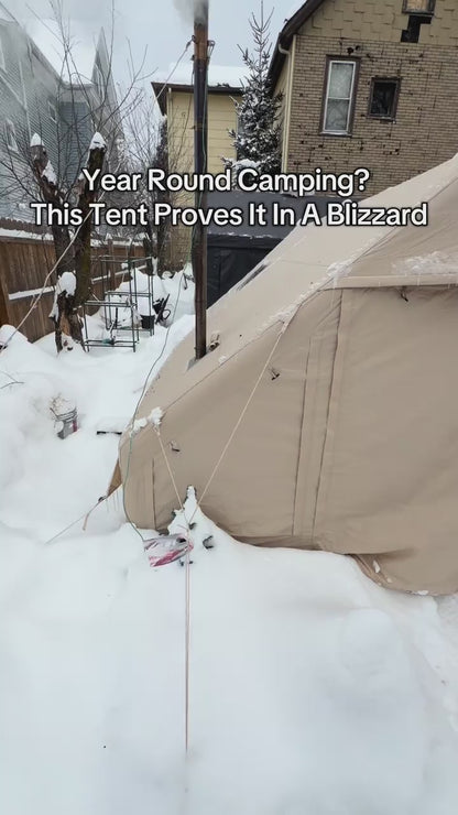 Luxury Inflatable Glamping Tent with Stove Jack & AC Port, 4-Season Waterproof Family Camping Air Tent, Fast Setup Air Beam Cabin Shelter