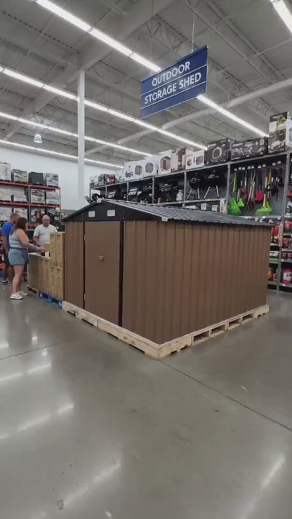 8x6 FT Metal Outdoor Storage Shed, Heavy-Duty Galvanized Steel Tool Shed with Sloped Roof, Air Vents & Lockable Double Doors for Backyard, Lawn Mower, Bike (Brown)